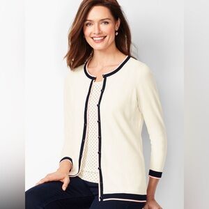 NWOT TALBOTS Charming SOFT SWEATER CARDIGAN black pink TRIM 3/4 sleeve XLP